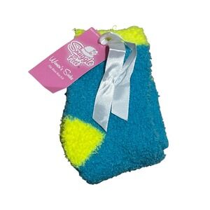 Snuggle Feet Women Fuzzy Socks Teal Blue Neon Yellow Shoe Size 5-9 New with Tags